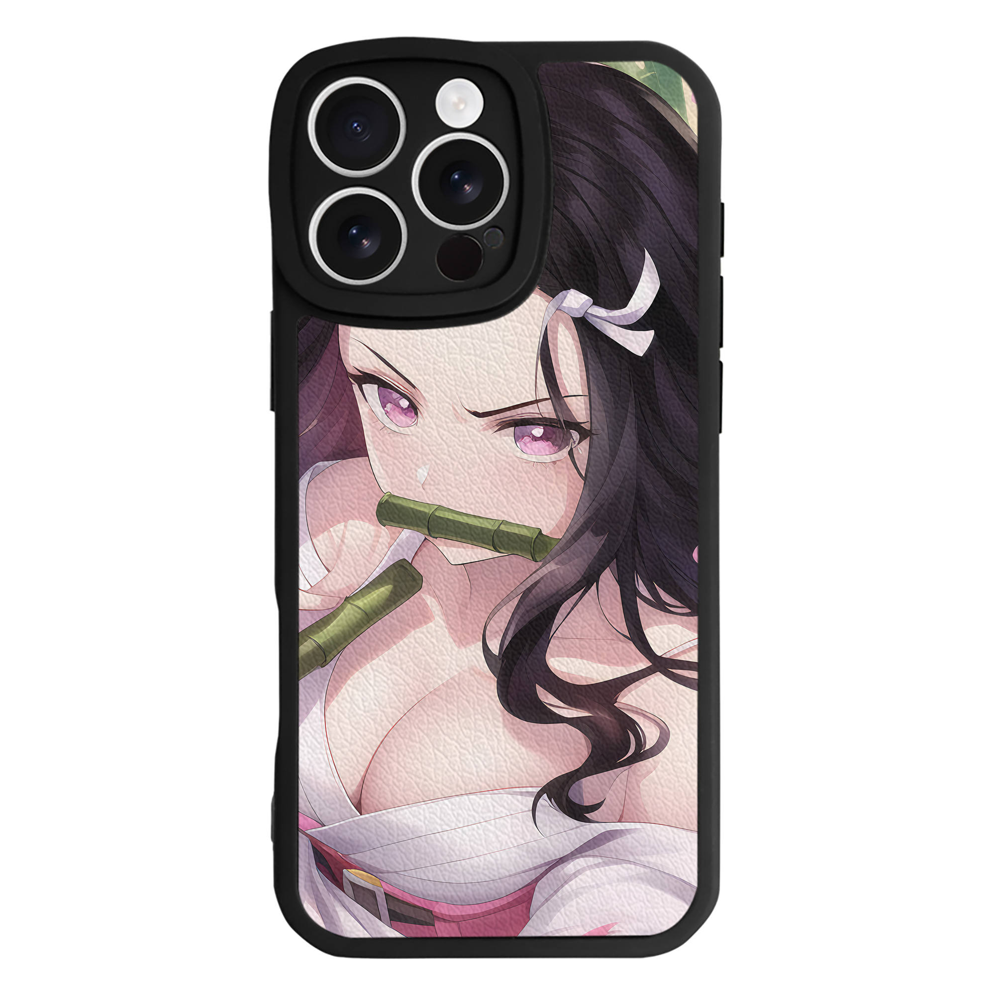 （画像用） 鬼滅の刃（きめつのやいば）竈門 禰󠄀豆子／かまど ねずこ Kamado Nezuko 【iPhone 16シリーズ対応】シリコンスマホケース（レザー調） 材質：シリコン